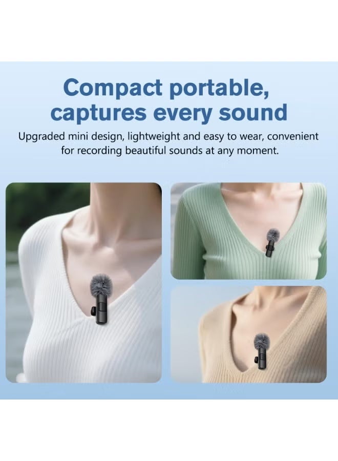 Wireless Lavalier Microphone for iPhone - Android, iPad, Tablet, Bluetooth Mini Microphone with Noise Cancellation for USB-C Android Phones and iPhones Video Recording - Interviews - Vlogging - Auto-Sync and Noise Cancellation - Image 2